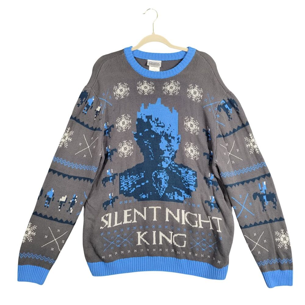 GAME OF THRONES Silent Night King Ugly Christmas Holiday Sweater Nerd SIZE XL
